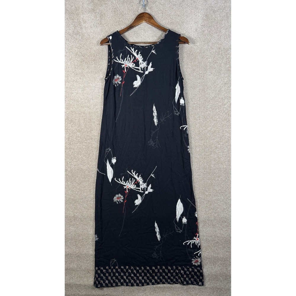 Carole‎ Little Maxi Dress Womens 6 Black Floral Vintage 90s Rayon Sleeveless